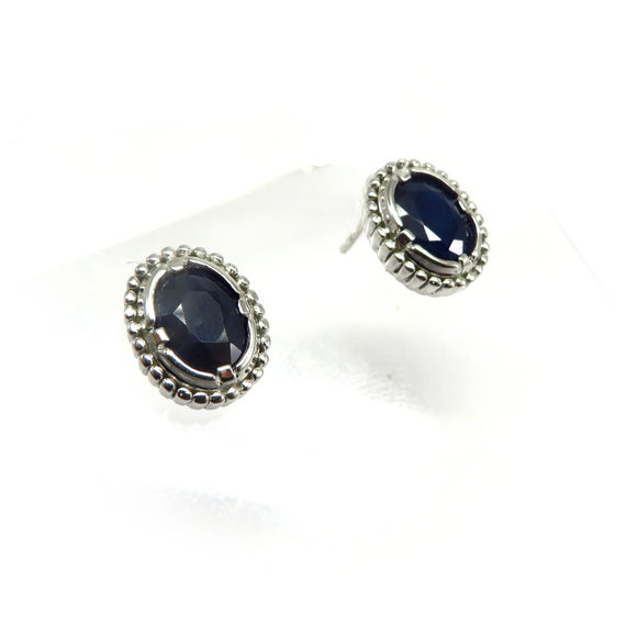 AN9.80 Oval Blue Sapphire Stud Earrings Sterling Silver