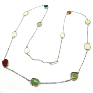 CA1.25 Ruby Sapphire Prehnite Tanzanite Chain Necklace Sterling Silver
