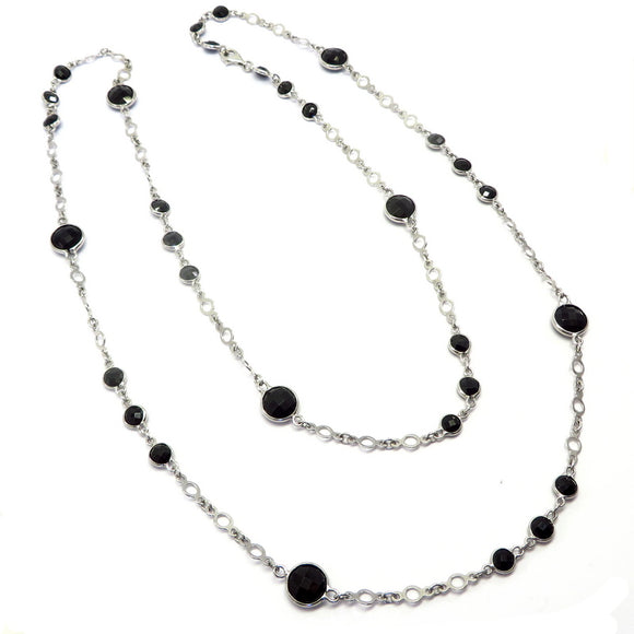 CA1.30 Black Agate Chain Necklace Sterling Silver
