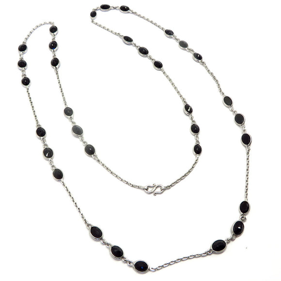 CA1.39 Black Agate Chain Necklace Sterling Silver