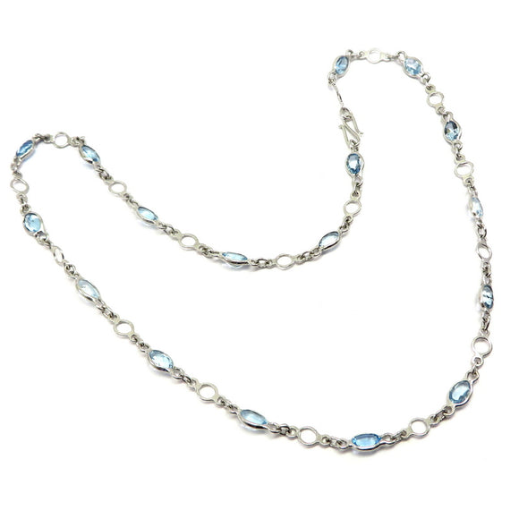 CA1.43 Blue Topaz Gemstone Chain Necklace Sterling Silver