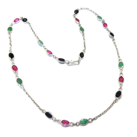 CA1.7 Ruby Emerald Blue Sapphire Necklace Sterling Silver
