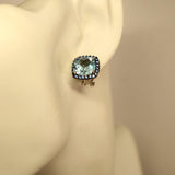 FP1.29 Square Blue Topaz Arctic Blue Signity Cubic Zirconia Stud Earrings Sterling Silver