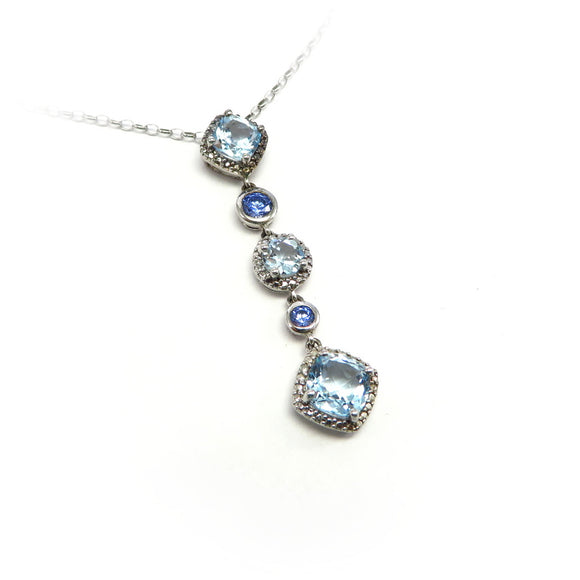 FP1.33 Blue Topaz Signity Blue Cubic Zirconia Diamond Pendant Sterling Silver