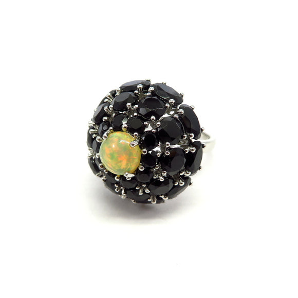 FP1.41 Cluster Black Spinel and Ethiopian Opal Ring Sterling Silver