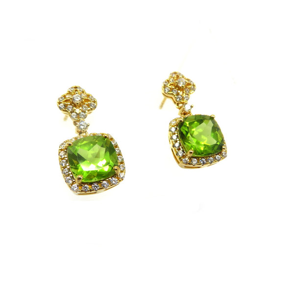 HG32.100 Square Peridot Cubic Zirconia Earrings Gold Plated Sterling Silver
