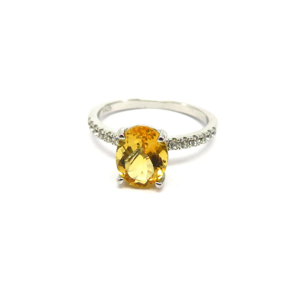 HG32.3 Oval Citrine Cubic Zirconia Ring Sterling Silver