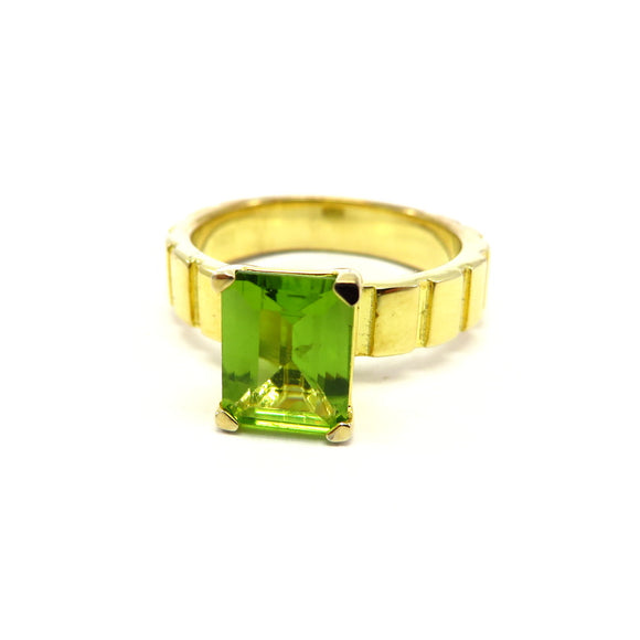 HG32.50 Rectangular Peridot Ring Gold Plated Sterling Silver