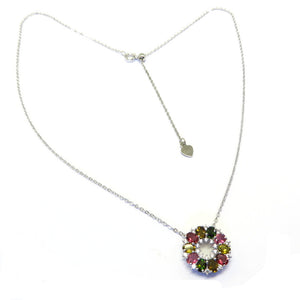 HG32.53 Flower Circle Multi-Colored Tourmaline Necklace Sterling Silver
