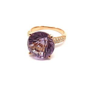 HG32.5 Round Amethyst Ring Cubic Zirconia Rose Gold Plated Sterling Silver