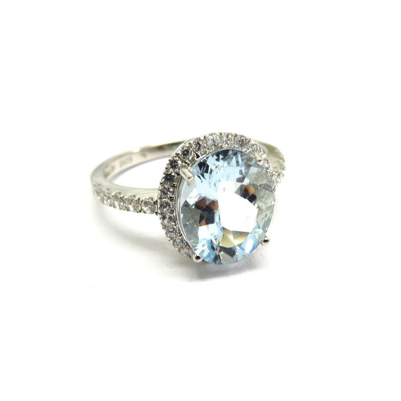 HG32.69 Oval Aquamarine Cubic Zirconia Ring Sterling Silver