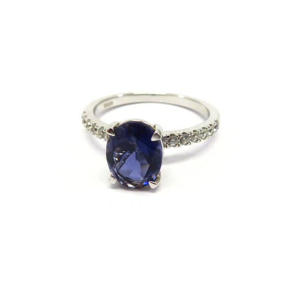 HG32.6 Oval Iolite Ring Cubic Zirconia Sterling Silver