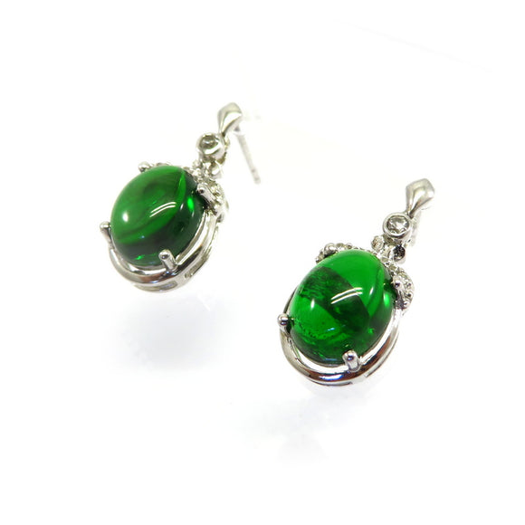 HG32.71 Cabochon Chrome Diopside Cubic Zirconia Earrings Sterling Silver