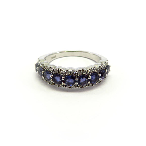 HG32.72 Iolite Cubic Zirconia Band Ring Sterling Silver