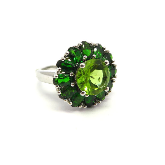 HG32.73 Round Peridot Chrome Diopside Ring Sterling Silver