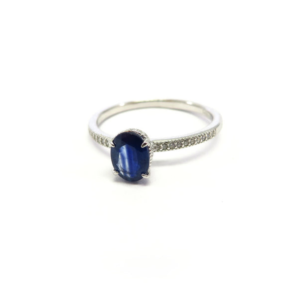 HG32.77 Oval Blue Sapphire Cubic Zirconia Ring Sterling Silver
