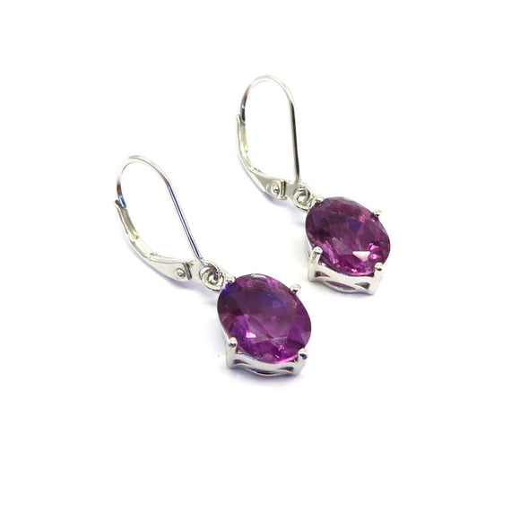 HG32.79 Purple Fluorite Oval Drop Earrings Sterling Silver