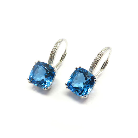 HG32.89 Square Blue Topaz Cubic Zirconia Earrings Sterling Silver