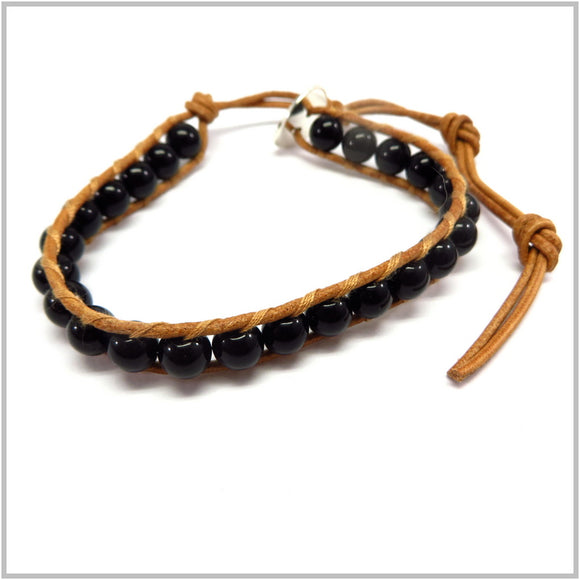 MT2.10 Black Onyx Leather Wrap Bracelet