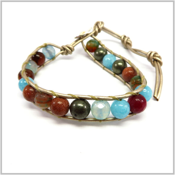 MT2.12 Multi-Colored Gemstones Bracelet Leather