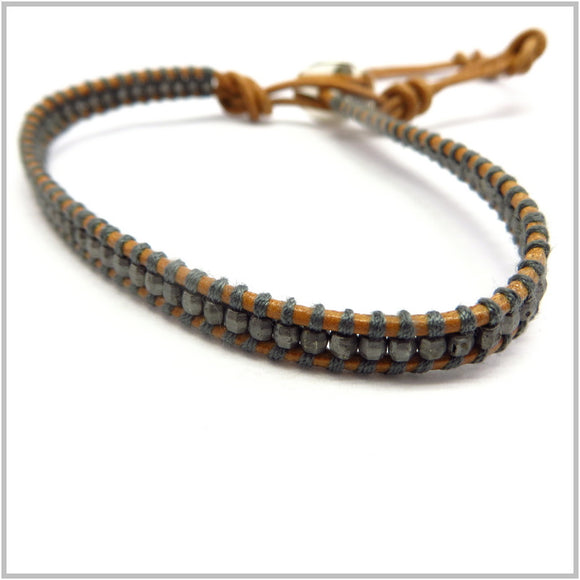 MT2.13 Hematite Leather Wrap Bracelet