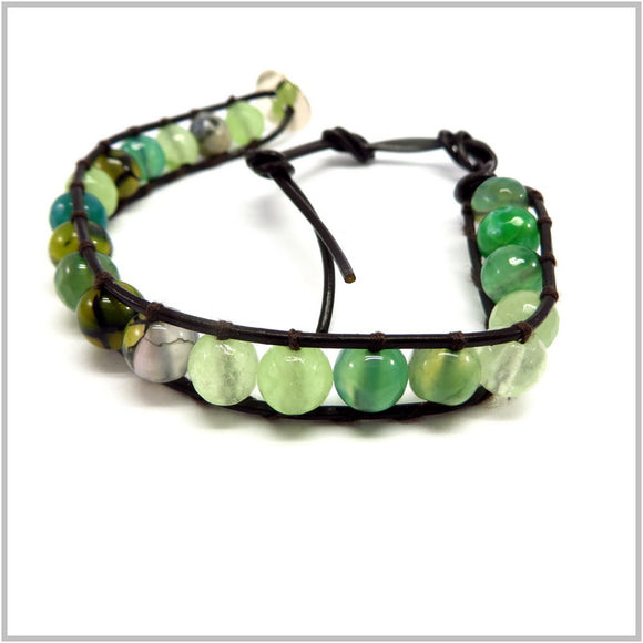 MT2.15 Multi-Colored Agate Leather Wrap Bracelet