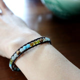MT2.17 Multi-Colored Gemstones Leather Wrap Bracelet