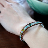 MT2.19 Multi-Colored Gemstone Leather Wrap Bracelet