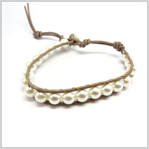 MT2.1 Glass Pearl Leather Wrap Bracelet