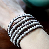 MT2.39 Glass Pearl Wraparound Bracelet Leather