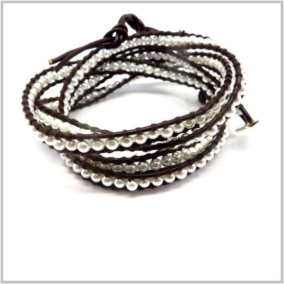 MT2.39 Glass Pearl Wraparound Bracelet Leather