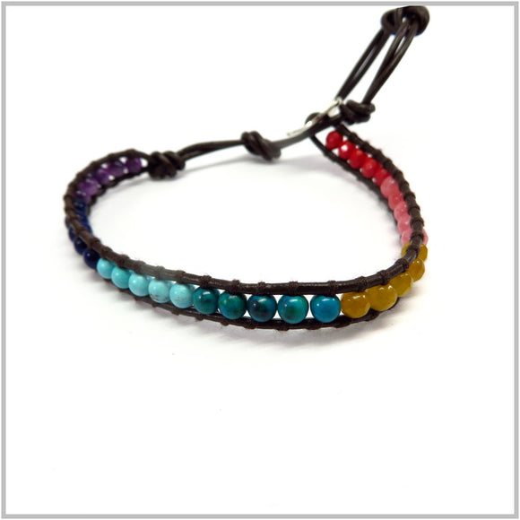 MT2.8 Multi-Colored Stone Chakra Leather Bracelet