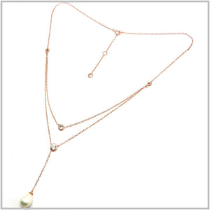 PS13.111 Freshwater Pearl Double Rose Gold Plated Sterling Silver Necklace