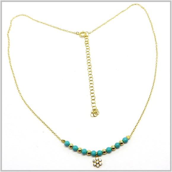 PS13.113 Turquoise Gold Plated Sterling Silver Necklace