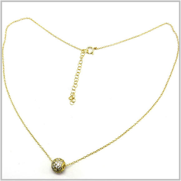 PS13.119 Cubic Zirconia Ball Gold Plated Sterling Silver Necklace
