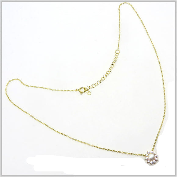 PS13.11 Freshwater Pearl Flower Gold Plated Sterling Silver Necklace