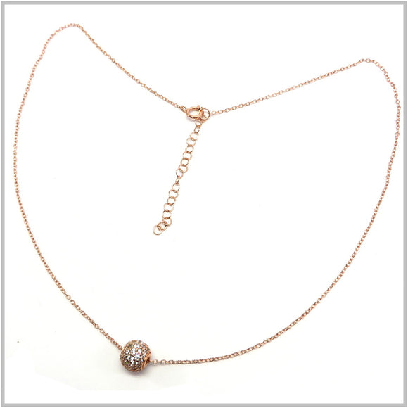PS13.120 Cubic Zirconia Ball Rose Gold Plated Sterling Silver Necklace