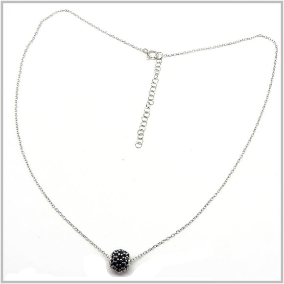 PS13.121 Black Cubic Zirconia Ball Sterling Silver Necklace