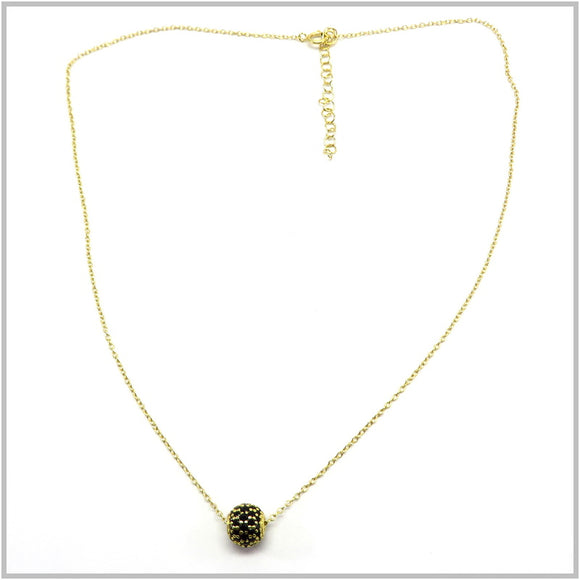 PS13.122 Black Cubic Zirconia Ball Gold Plated Sterling Silver Necklace