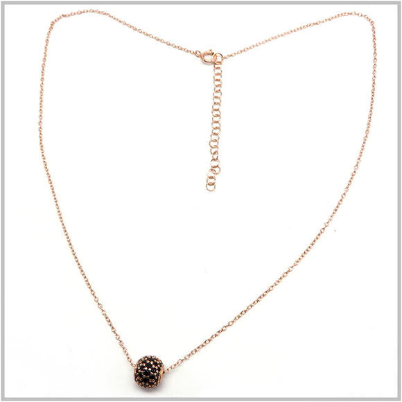 PS13.123 Black Cubic Zirconia Ball Rose Gold Plated Sterling Silver Necklace