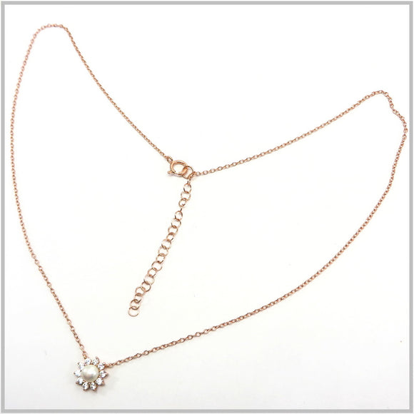 PS13.12 Freshwater Pearl Flower Rose Gold Plated Sterling Silver Necklace