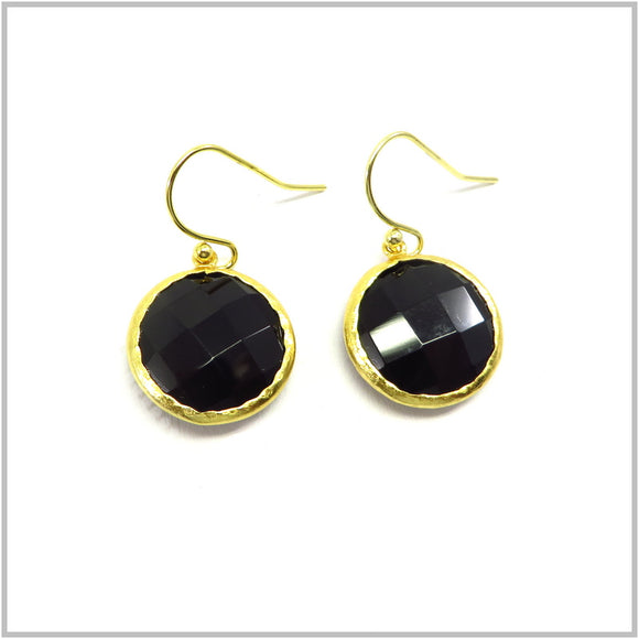 PS13.137 Black onyx Gold Plated Sterling Silver Hook Earrings