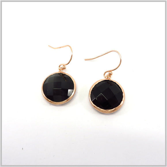 PS13.138 Black Onyx Rose Gold Plated Sterling Silver Hook Earrings