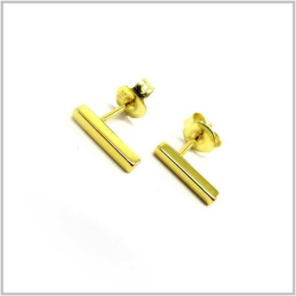 PS13.149 Vertical Bar Gold Plated Sterling Silver Stud Earrings