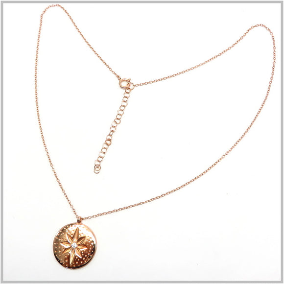 PS13.15 Flower Medallion Rose Gold Plated Sterling Silver Necklace