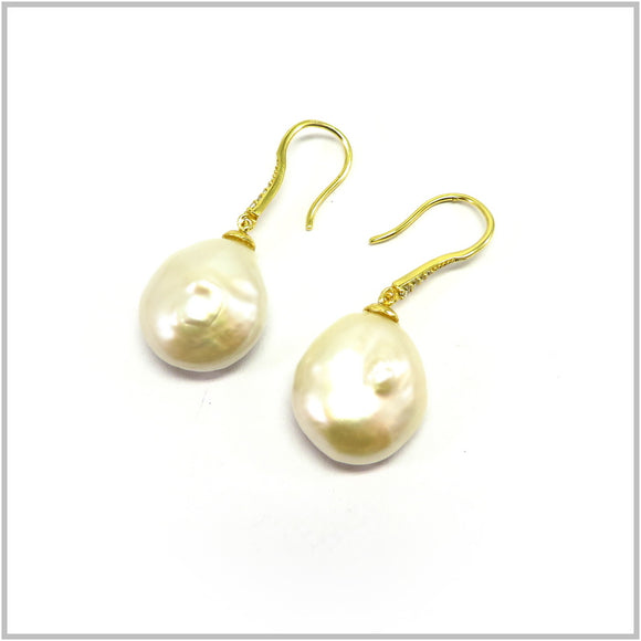 PS13.152 Baroque Pearl Gold Plated Sterling Silver Hook Earrings