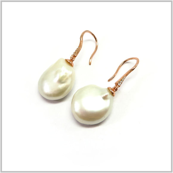 PS13.153 Baroque Pearl Rose Gold Plated Sterling Silver Hook Earrings