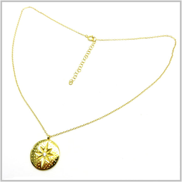 PS13.14 Flower Medallion Gold Plated Sterling Silver Necklace