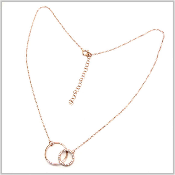 PS13.39 Double Circle Rose Gold Plated Sterling Silver Necklace