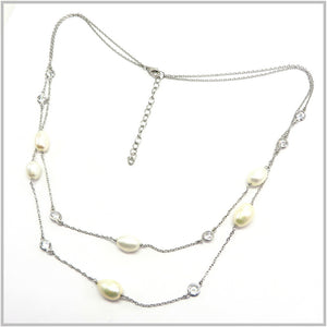 PS13.49 Double String Freshwater Pearl Sterling Silver Necklace